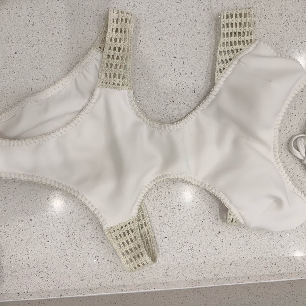 Girls' Cream One-Piece Swimsuit with Crochet Straps